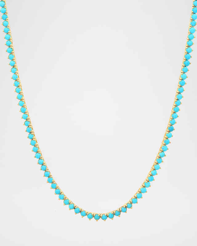18k Turquoise 3-Prong Tennis Necklace